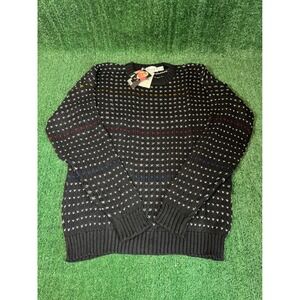 Kenny Rogers Mens Black Sweater Fair Isle Pattern Cotton Crew Neck Long Sleeve